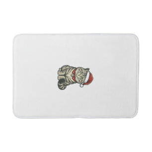 Weihnachtskatze Santa Hut Vintage Gravur Design_1 Badematte