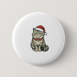 Weihnachtskatze Santa Hut Vintage Gravur Design_1 Button