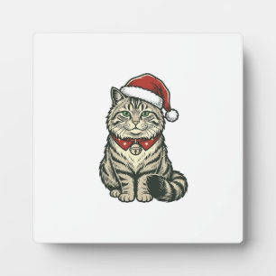 Weihnachtskatze Santa Hut Vintage Gravur Design_1 Fotoplatte