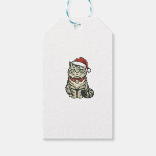 Weihnachtskatze Santa Hut Vintage Gravur Design_1 Geschenkanhänger