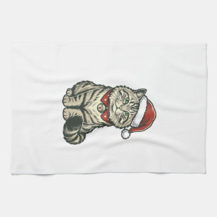Weihnachtskatze Santa Hut Vintage Gravur Design_1 Geschirrtuch