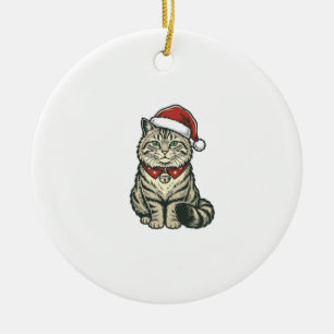 Weihnachtskatze Santa Hut Vintage Gravur Design_1 Keramik Ornament