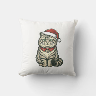 Weihnachtskatze Santa Hut Vintage Gravur Design_1 Kissen