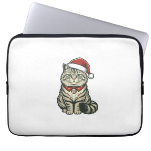 Weihnachtskatze Santa Hut Vintage Gravur Design_1 Laptopschutzhülle