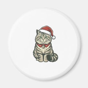 Weihnachtskatze Santa Hut Vintage Gravur Design_1 Magnet