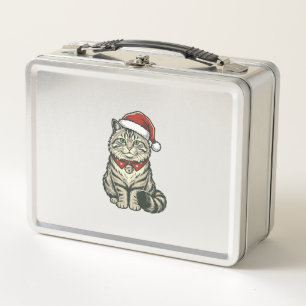 Weihnachtskatze Santa Hut Vintage Gravur Design_1 Metall Brotdose