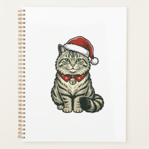 Weihnachtskatze Santa Hut Vintage Gravur Design_1 Planer