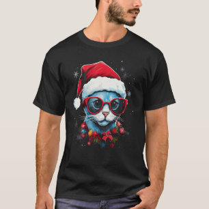 Weihnachtskatze Santa Hut Xmas Feiertagsbekleidung T-Shirt