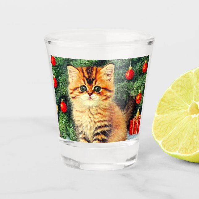 Weihnachtskatze Schnapsglas (Vorderseite)