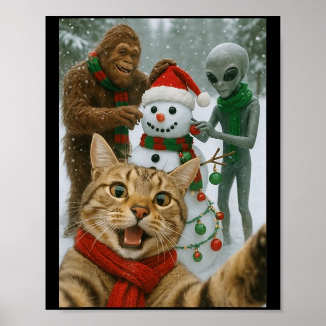 Weihnachtskatze Selfie mit Bigfoot Alien & Amp Poster (Vorne)