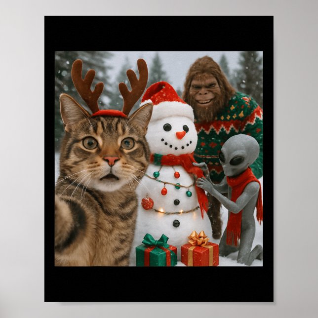 Weihnachtskatze Selfie mit Bigfoot Alien & Amp Poster (Vorne)