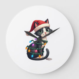 Weihnachtskatze Smoking schwarze Katze xmas Lichte Große Wanduhr