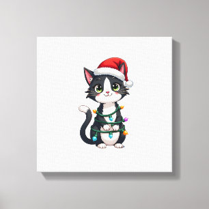 Weihnachtskatze Smoking schwarze Katze xmas Lichte Leinwanddruck