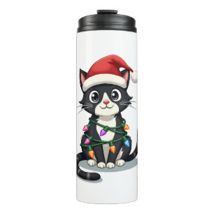 Weihnachtskatze Smoking schwarze Katze xmas Lichte Thermosbecher