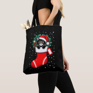 Weihnachtskatze Socke Santa Hut Zapfen Schnee