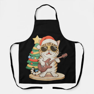 Weihnachtskatze spielt Gitarre Rock Jazz Xmas Hut Schürze