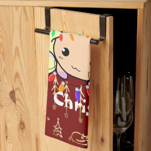 weihnachtskatze süß, individuelle persönliche Text Geschirrtuch