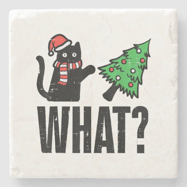 Weihnachtskatze Tipping Xmas Tree Funny Steinuntersetzer (Vorderseite)