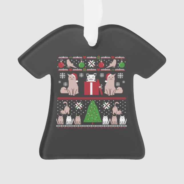 Weihnachtskatze Ugly Sweater T - Shirt Ornament (Vorderseite)