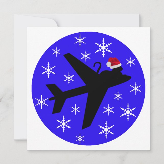 Weihnachtskatze und Flugzeug-Flat-Grußkarte Karte (Vorderseite)