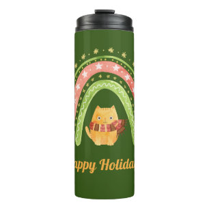 Weihnachtskatze und Regenbogen personalisierter Tu Thermosbecher
