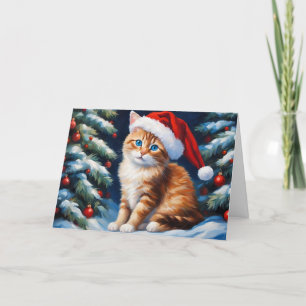 Weihnachtskatze und Weihnachtsbaum Feiertagskarte