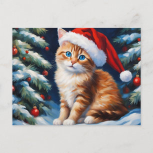 Weihnachtskatze und Weihnachtsbaum Feiertagspostkarte