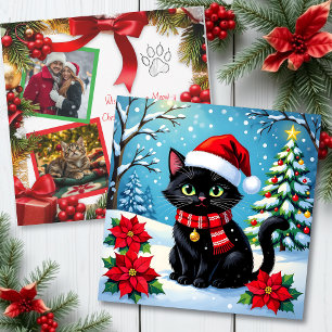 Weihnachtskatze und zwei Foto-Vorlage Feiertag Feiertagskarte