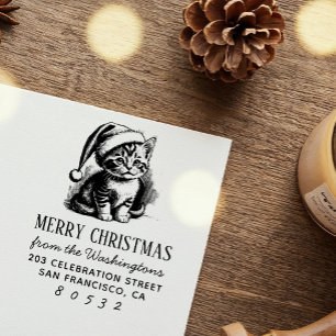 Weihnachtskatze Vintag Kitten Weihnachtsmannmütze Permastempel