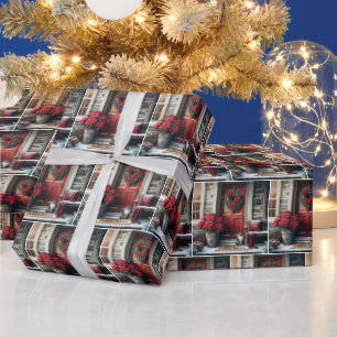 Weihnachtskatze vor der Tür Geschenkpapier