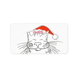 Weihnachtskatze weiß und rot adressaufkleber