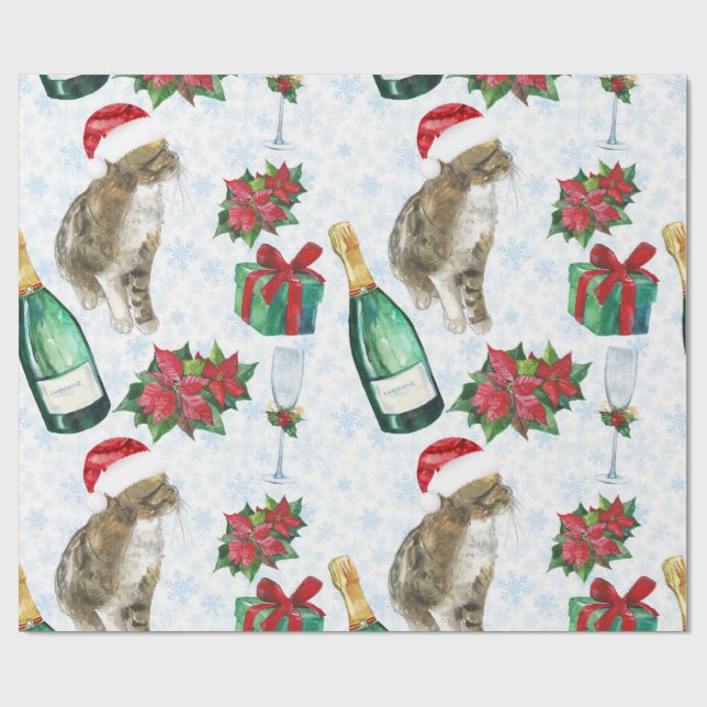 Weihnachtskatze Winterfest Geschenkpapier (Flach)