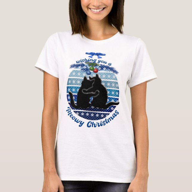 Weihnachtskatze Womens Tshirts, Niedlicher Cat T - T-Shirt (Vorderseite)