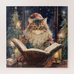 Weihnachtskatze Zwei liest Vintage-Karte Puzzle