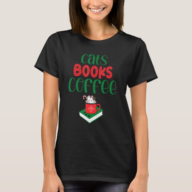 Weihnachtskatzen Bücher Kaffee T-Shirt (Vorderseite)