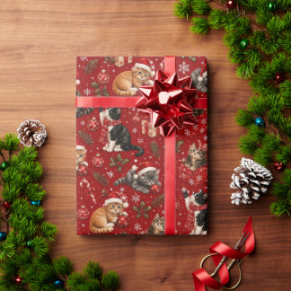 Weihnachtskatzen-Geschenkpapier, rotes Katzenliebh Geschenkpapier