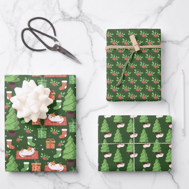 Weihnachtskatzen Geschenkpapier Set (Vorderseite)