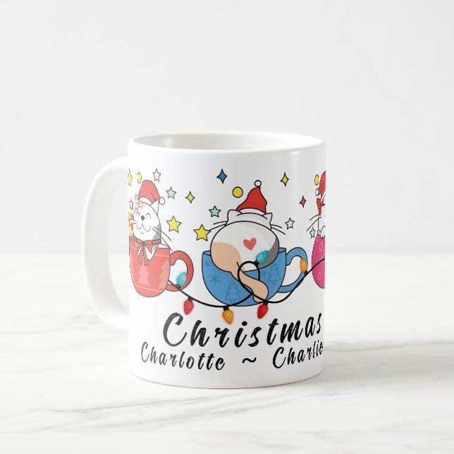 Weihnachtskatzen I Monogram Weihnachts-Party Kaffeetasse (Vorderseite Links)