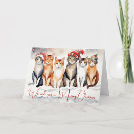 Weihnachtskatzen in Aquarellen in Schneeflocken Feiertagskarte