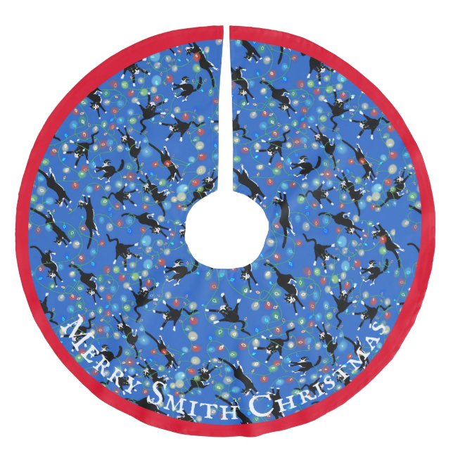 Weihnachtskatzen in den Lichtern Gewohnt gezinkt Polyester Weihnachtsbaumdecke (Vorderseite)