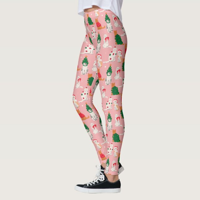Weihnachtskatzen in festem Muster Leggings (Links)