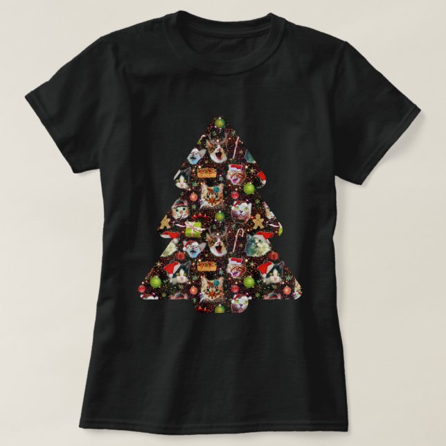 Weihnachtskatzen-Köpfe Raum-in der lustigen T-Shirt (Design vorne)