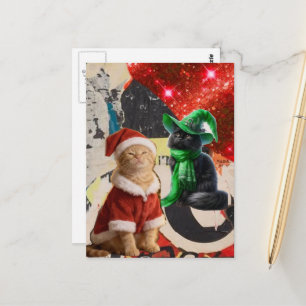 Weihnachtskatzen Mixed Media Collage Postkarte