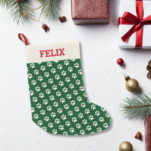 Weihnachtskatzen-Namen-Grün-Tatzen-Druck Kleiner Weihnachtsstrumpf