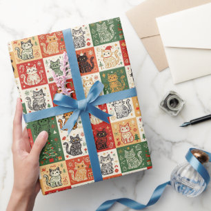 Weihnachtskatzen-Patchwork Geschenkpapier
