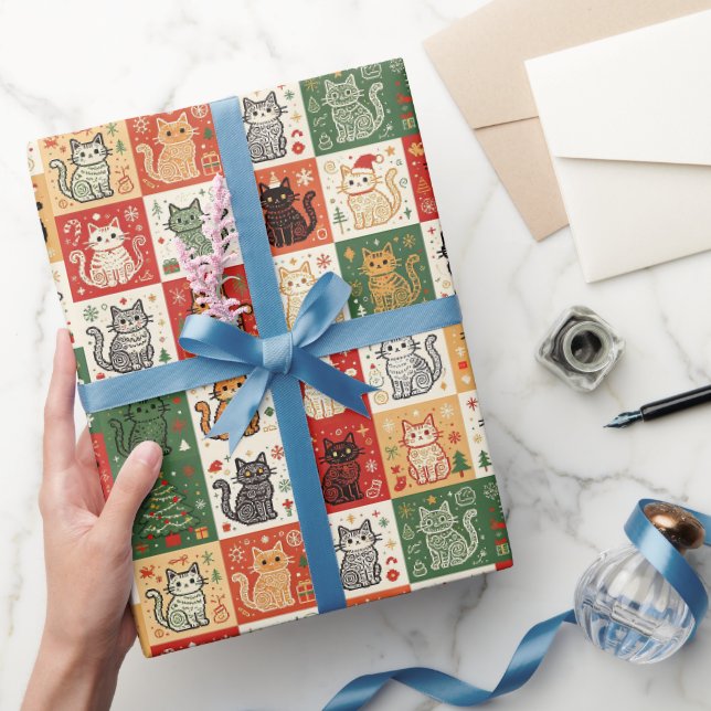 Weihnachtskatzen-Patchwork Geschenkpapier (Schenken)