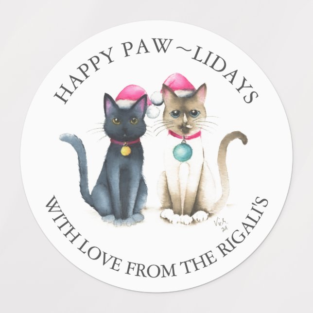 Weihnachtskatzen Personalisierte Geschenkverpackun Etiketten (Design 1)