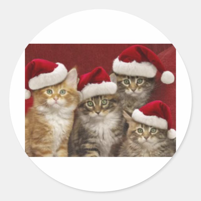 Weihnachtskatzen Runder Aufkleber (Vorderseite)