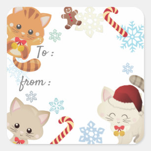 Weihnachtskatzen, Schneeflocken-Muster-Feiertags-G Quadratischer Aufkleber