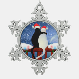 Weihnachtskatzen Schneeflocken Zinn-Ornament